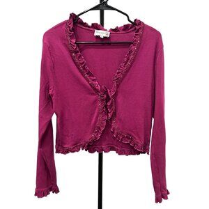Brandl Tracht XL Magenta Ruffled Cotton Cardigan Shrug Sweater